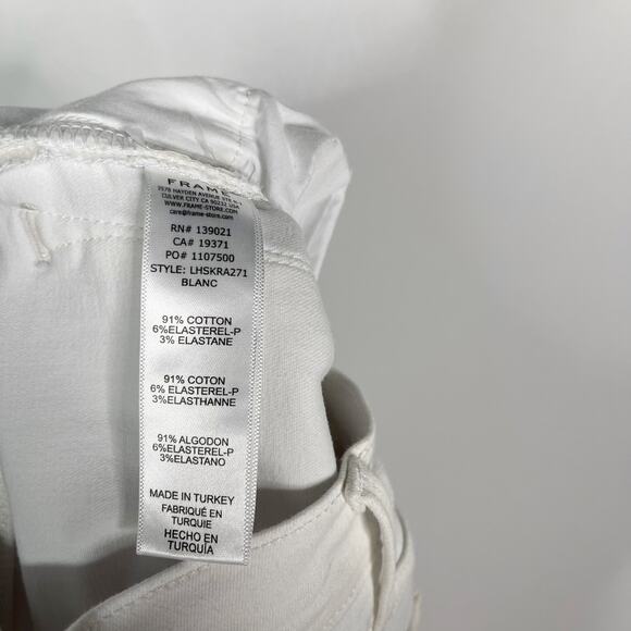 Frame Womens 24 White Blanc Le High Skinny Jeans Fray Hem Cotton Stretch Denim - Picture 10 of 11